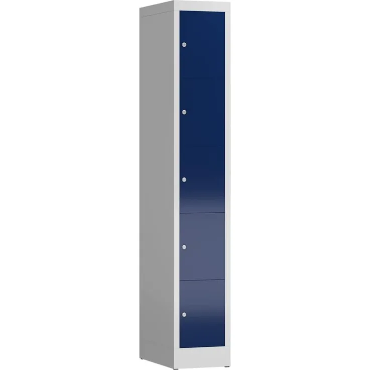Schließfachschrank Fächerschrank 5 Fächer Spind 180 x 30 x 50 cm, lichtgrau/enzianblau