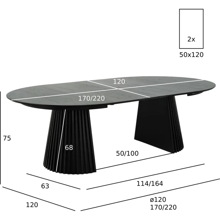 Esstisch Gobens Ausziehbar Ø120-220 cm Eiche Schwarz- Flexibler Holztisch – Bild 4