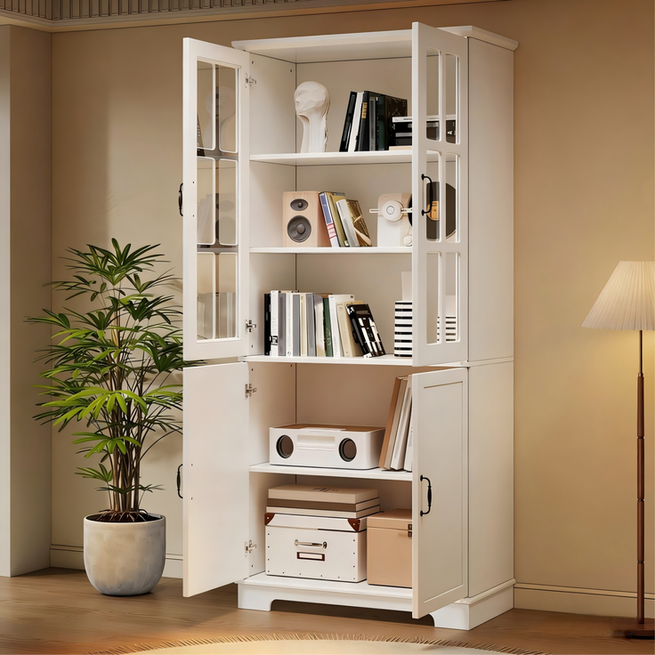DESVIAE Vitrine mit LED-Beleuchtung und Glastüren 80x180x38 cm Spanplatte Weiß – Bild 2