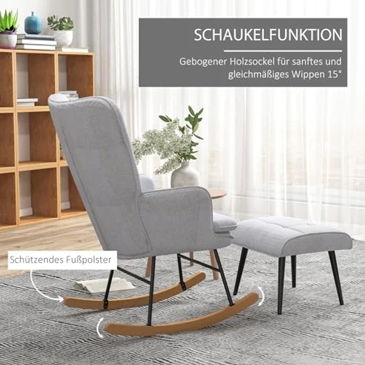 HOMCOM Schaukelsessel Schwingsessel, Wohnzimmerstuhl, mit Hocker (Schaukelstuhl mit Hocker, 2-St, bestehend aus Sessel und Hocker), Schaukelfunktion, Hocker inklusive – Bild 5
