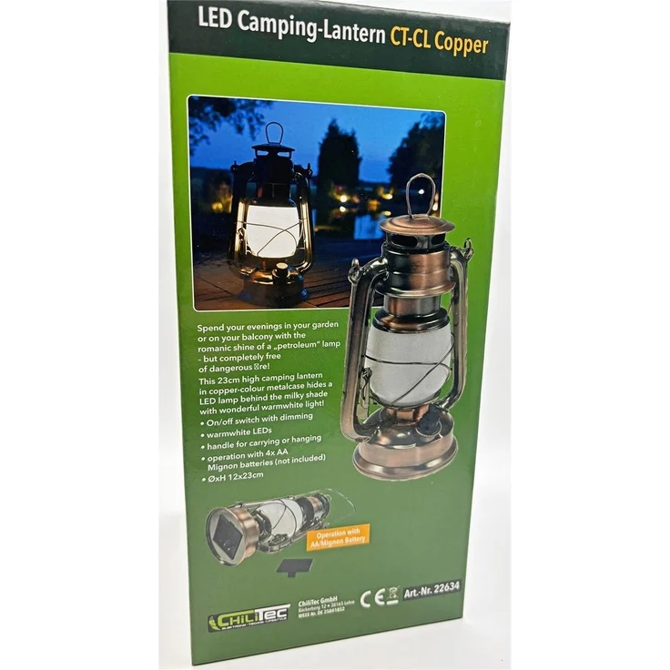 LED Camping Laterne "CT-CL Copper"ØxH 12x23,5cm, 4x AA, warmweiß, dimmbar – Bild 9
