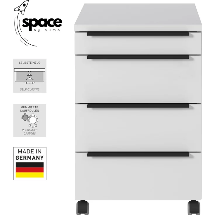 bümö Space Rollcontainer mit Schubladen, Container aus Holz in schwarz - Rollwagen für's Büro als Schreibtisch Unterschrank, Bürocontainer od. Schreibtischcontainer, SPCRC-83 – Bild 2