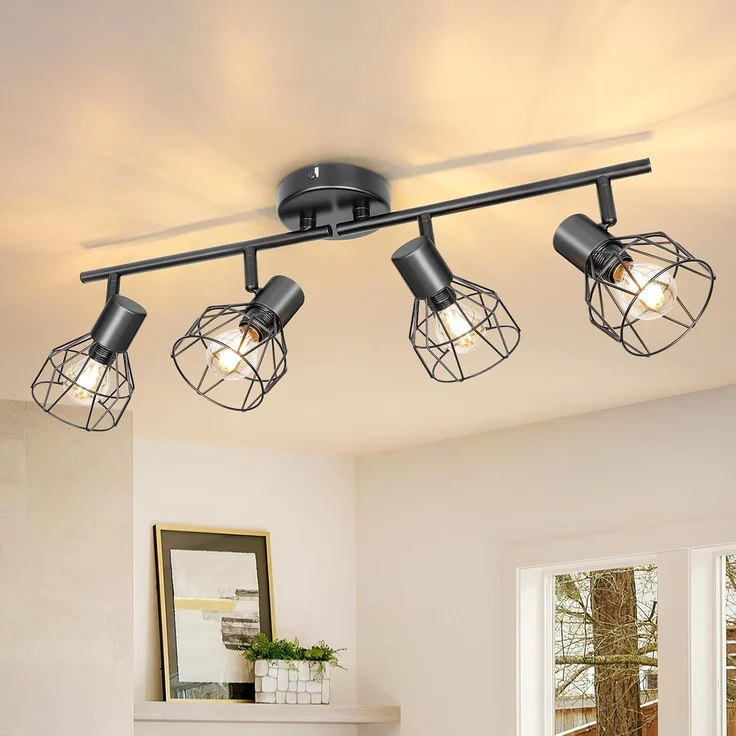 Dehobo Led Deckenstrahler Schwenkbar 350° - Deckenleuchte E14 4 Flammig Rund - Deckenlampe Spots Led Schwarz - Küchenlampe Wohnzimmerlampe Deckenspot Schlafzimmer – Bild 1