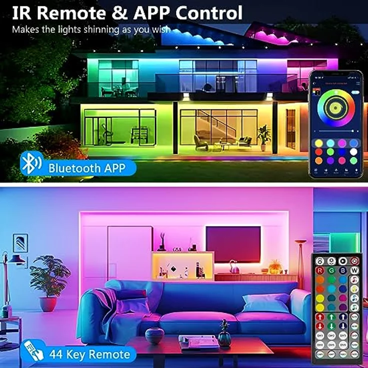 Led Strip 30m, RGB Led Streifen, Bluetooth Smart Led Band Selbstklebend, Led Leiste mit Fernbedienung und APP, Dimmbar, Musik Sync, Timer-Einstellung für Gaming Zimmer, Room, Küche, Party (2x15m) – Bild 2