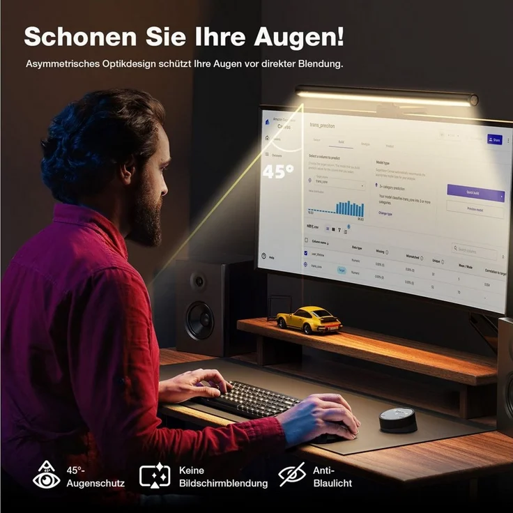 Insma LED Schreibtischlampe Monitor Lampe, LED Screenbar dimmbar mit Touch Fernbedienung, LED fest integriert, Einstellbare Farbtemperatur, Memory-Funktion, 45° schwenkbar – Bild 3