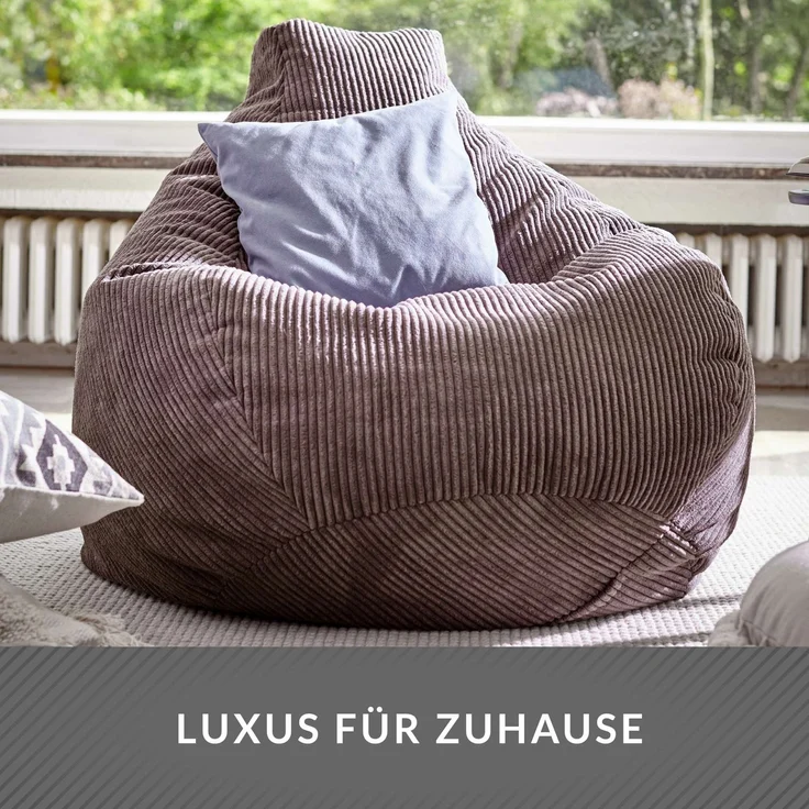 Green Bean® Sitzsack mit Rückenlehne 80x80x90cm - Gaming Chair mit 230L Füllung Cordstoff - Bean Bag Bodenkissen Lounge Sitzhocker Relax-Sessel Gamer Gamingstuhl Dunkelgrau – Bild 6