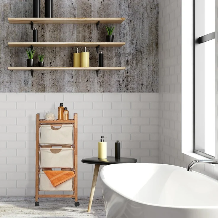 Relaxdays Badregal mit 3 Wäschekörben beige – Bild 5