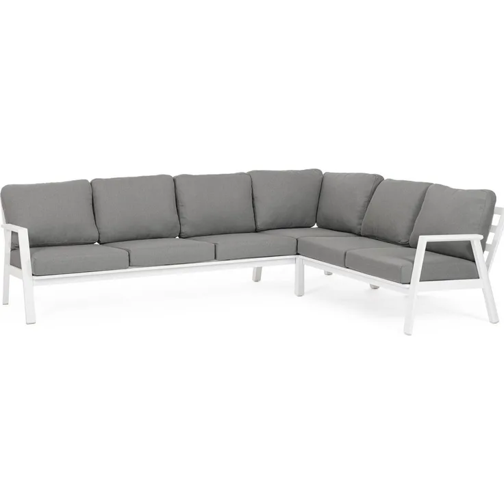 Gartenecksofa Oinimola - Aluminium Weiß, Olefin-Stoff Dunkelgrau