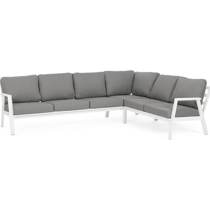 Gartenecksofa Oinimola - Aluminium Weiß, Olefin-Stoff Dunkelgrau – Bild 1