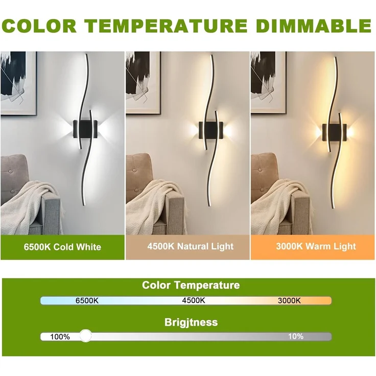 Goeco LED Wandleuchte Innen, 89 cm 29W Schwarz Dimmbar Wandlampe Lang 2 Fimmige 3000K-6500K, Memory-Funktion, Modern Led Wandlicht für Flur Treppenhaus Wohnzimmer Schlafzimmer – Bild 4