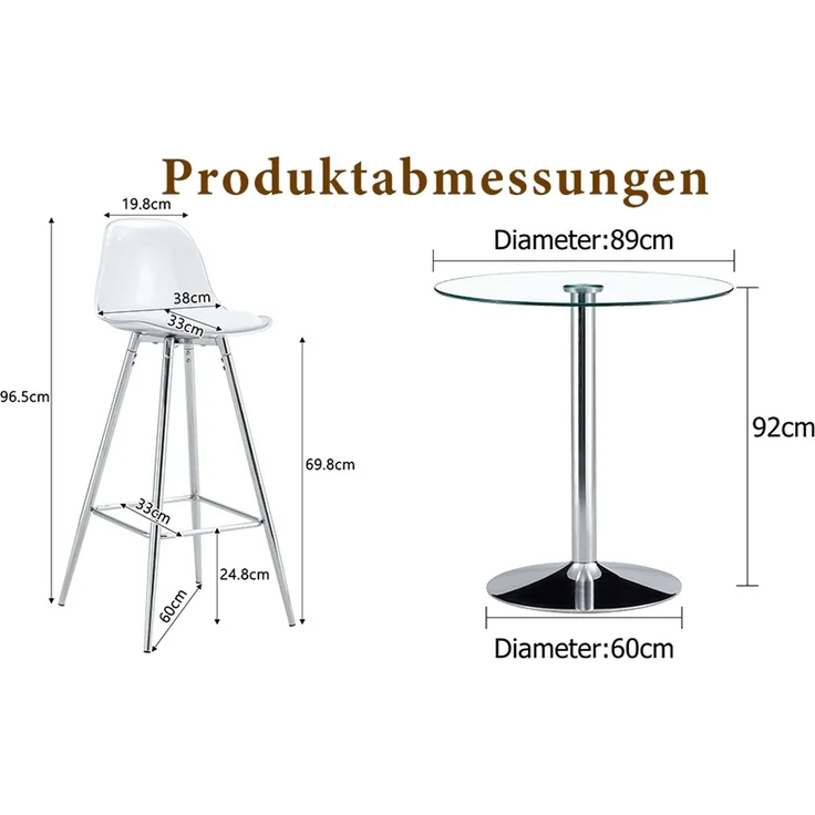 Flexibles Bar-Set: Runder Glastisch mit 89 cm Durchmesser + 2 Barhocker mit silbernen Beinen.• Transparente Optik • Vielseitig einsetzbar •Schafft visuelle Weite und spart Platz, Flexibles Bar-Set: Runder Glastisch mit 89 cm Durchmesser + 2 Barhocker m... – Bild 3