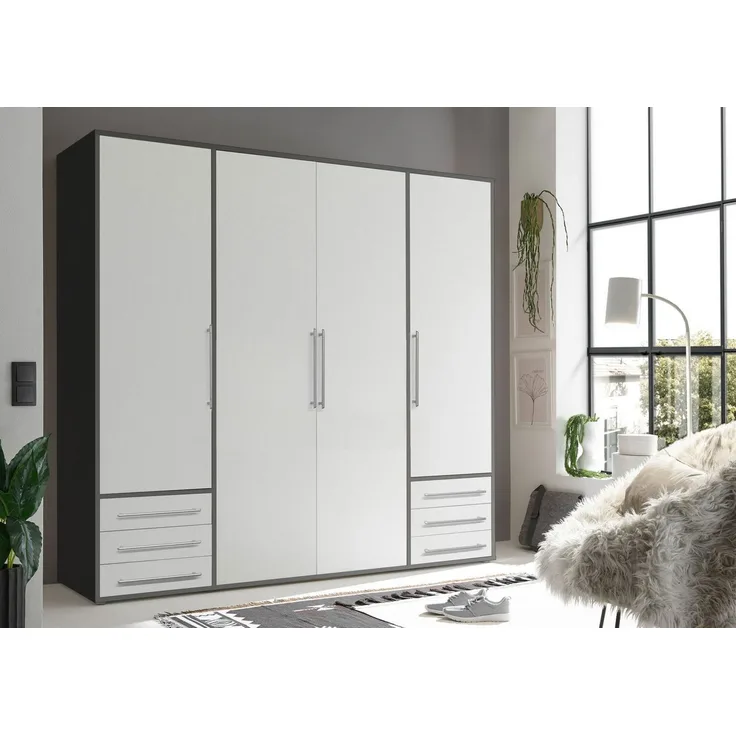 Stella Trading Schlafzimmerschrank, Holzwerkstoff, Weiß-Graphitfarben, Breite 206 cm