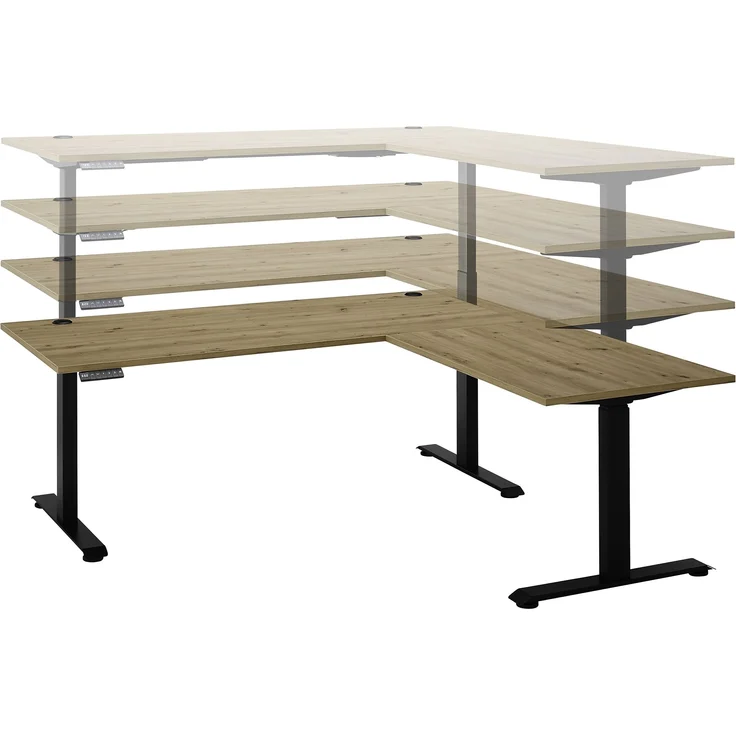 Eckschreibtisch >Ben< höhenverstellbar, Eiche Dekor / schwarz - 180x74/117x177cm (BxHxT) – Bild 5