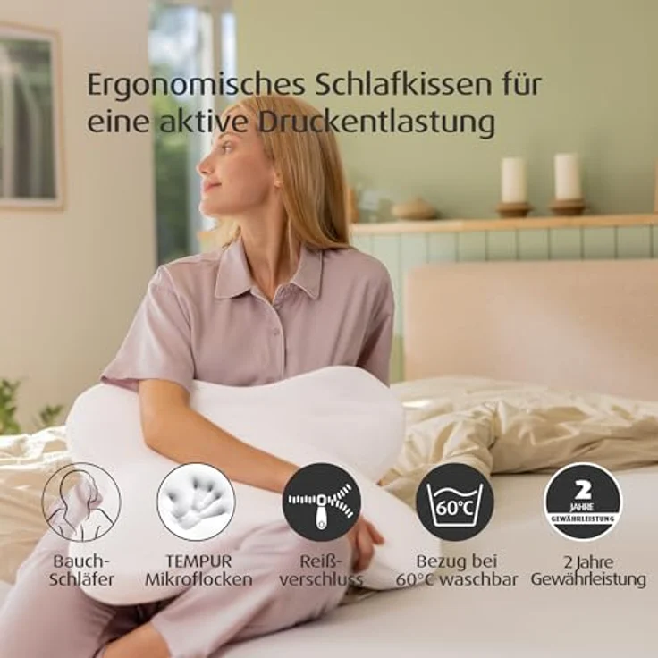 TEMPUR Ombracio Schlafkissen, ergonomisches Bauchschläferkissen in Schmetterlingsform, Liegefühl mittelfest, 60 x 50 x 10 cm – Bild 4