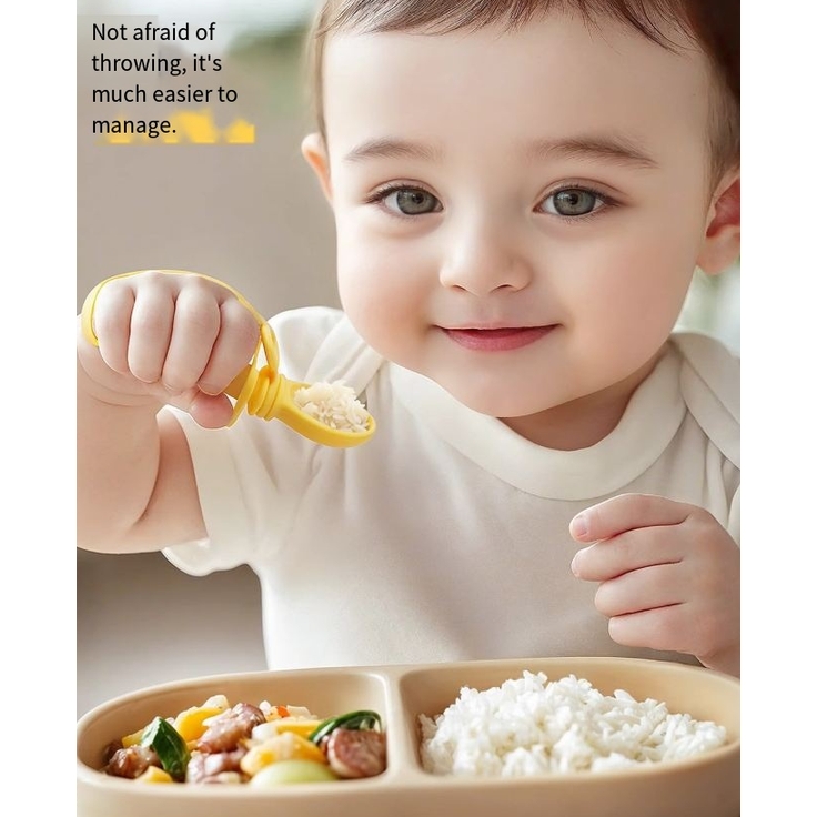 ABC Blauer Babylöffel aus Vollsilikon mit Aufbewahrungsbox, geeignet für Babys selbstständiges Essen und Beikost, enthält Gabel und Löffel – Bild 3