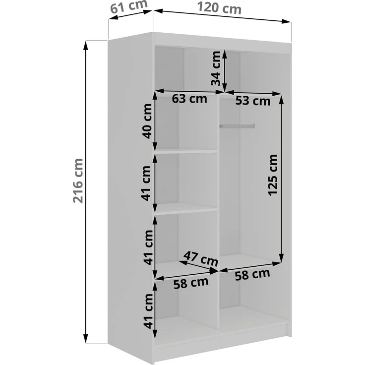 Schiebetürenschrank GRECJA 120 cm breite mit Spiegelfront und Dekor-Applikationen in Weiß, inkl. Kleiderstange & Einlegeböden - Weiß – Bild 5
