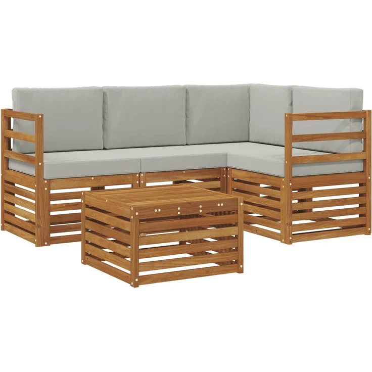 vidaXL Outdoor-Sofagarnitur 5 stk. 4-Sitzer Natur und Hellgrau 3374751 – Bild 2