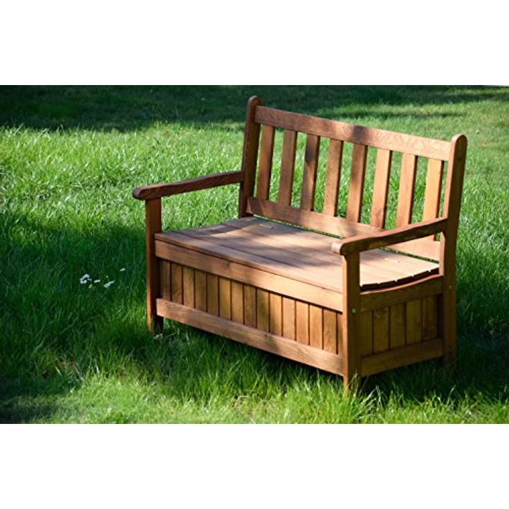 Dobar Gartenbank 2-Sitzer aus geöltem Kiefernholz in Braun mit Stauraum, 89 x 115 x 58 cm, FSC®-zertifiziert – Bild 8