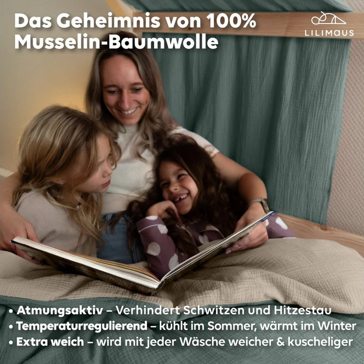 lilimaus Kinderbettwäsche Musselin Bettbezug-Set 100x135 & 135x200 mit Kissenbezug, 1 teilig, butterweich & temperaturausgleichend - Set mit Kissenbezug – Bild 3