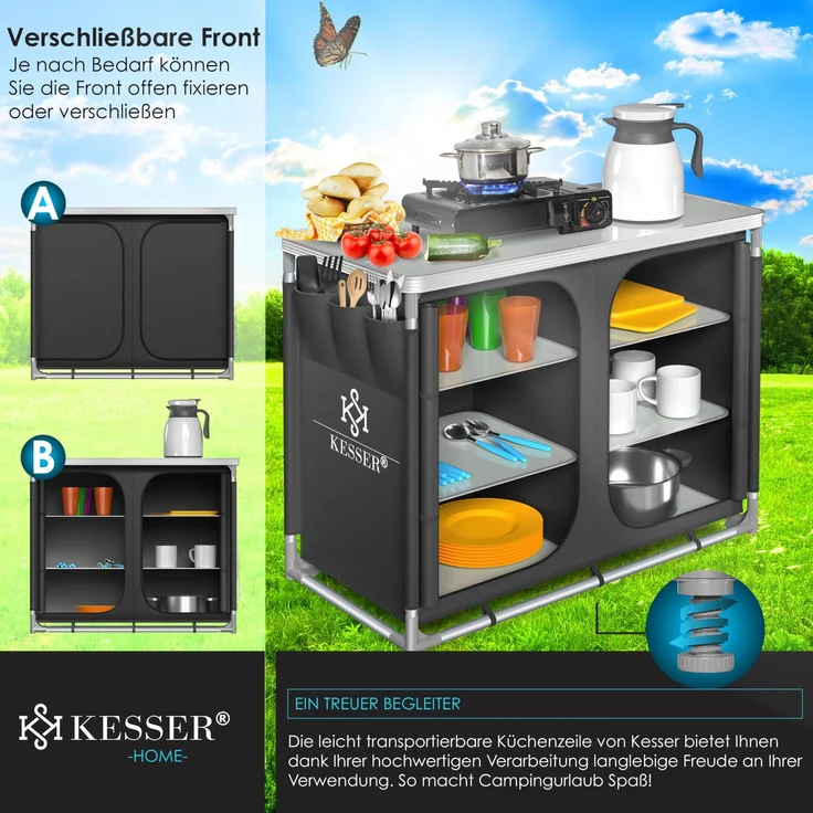 KESSER® Campingschrank, Campingküche mit Aluminiumgestell, inkl. Tragetasche , Kocherschrank für Camping , Campingmöbel , Outdoor Typ F6 (Anthrazit) – Bild 8