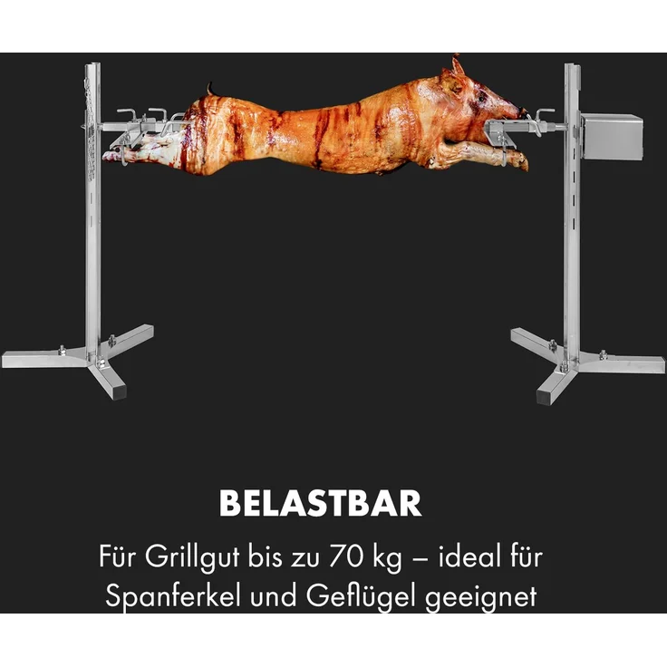 Klarstein Grillspieß Sauenland Survivor Spanferkelgrill 12W 70 kg Edelstahl 5 Stufen (Set), Grillspieß mit Motor Grill Drehspieß mit Motor Spanferkel Grill – Bild 5