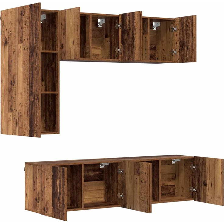 vidaXL TV-Wandmöbel Wandmontiert 5 pcs Altholz Holzwerkstoff 3402770 – Bild 4