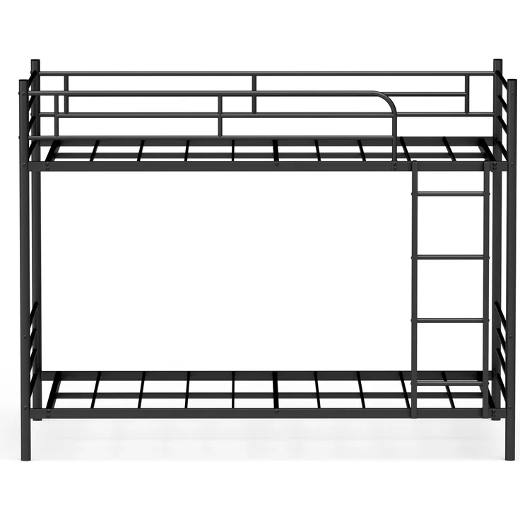 Etagenbett 90×190 cm mit Absturzsicherung und Leiter, Metall, Schwarz, ohne Matratze – Bild 6