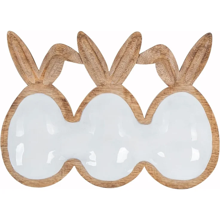 Levandeo® Dekoschale, Deko Schale L26cm Ostereier Hasenohren Mangoholz Natur Weiß – Bild 1