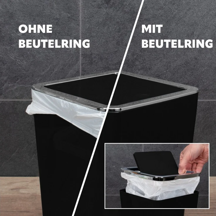 bremermann Kosmetikeimer SAVONA inkl. Wandhalterung 6 Liter Kunststoff, eckig schwarz – Bild 3