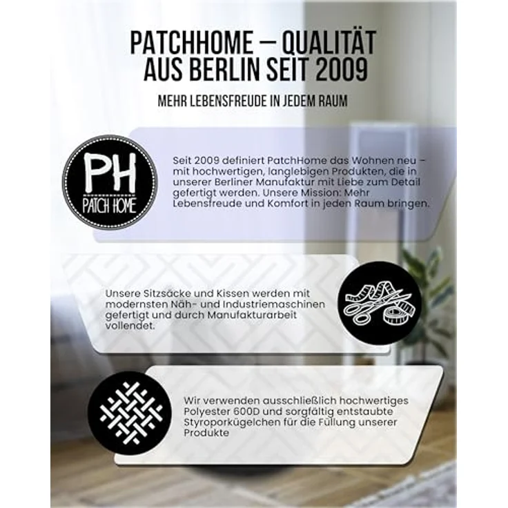 PATCH HOME 2-in-1 Sitzsack Sessel - Gaming Bean Bag mit Reißverschluss - Bereits befüllt, Ergonomisch & Robust für Kinder & Erwachsene - Indoor & Outdoor, Wetterfest (Beige, 155cm) – Bild 9