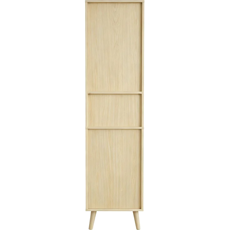 Flieks Badezimmer-Hochschrank 40x30x166 cm, Badschrank aus MDF in Naturholzfarbe mit Rattan-Türen, Schublade, Soft-Close & wendbarer Montage – Bild 8