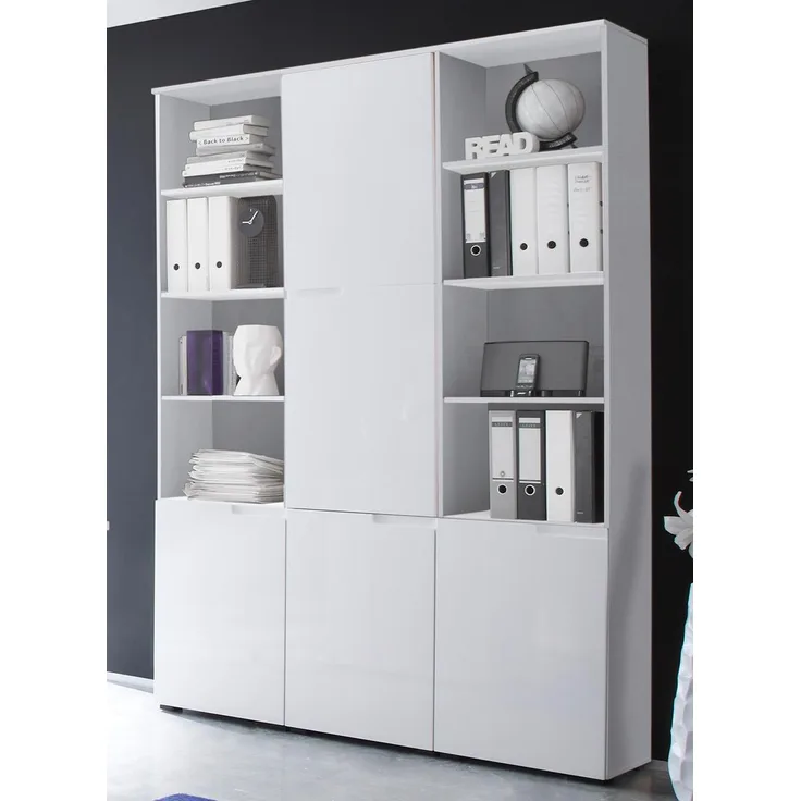 Büro-Set >Suzette< (3-teilig) in Weiß aus MDF - 150x216x35cm (BxHxT)