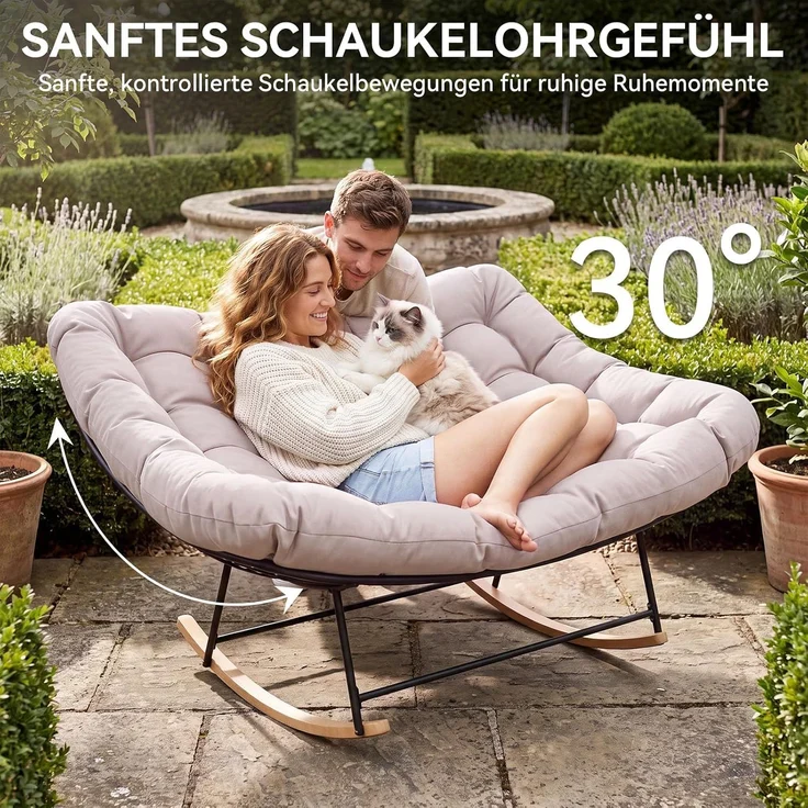 Aoxun Schaukelstuhl Outdoor,Ergonomischer Schaukelsessel für Indoor,Relaxsessel Garten,Balkon Sessel, 148x113x79cm, Wetterfester Gartenstuhl Bequem,bis 200KG,Hellgrau – Bild 6