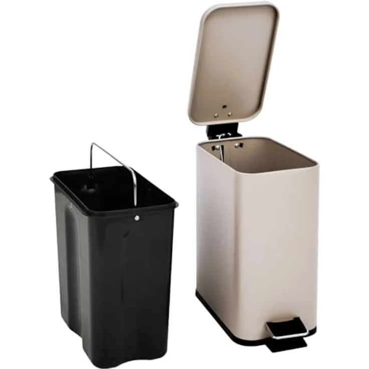 SVITA Mülleimer ST5, 5L Kosmetikeimer aus pulverbeschichtetem Stahl, Softclose Deckel, Tretpedal, taupe beige – Bild 2