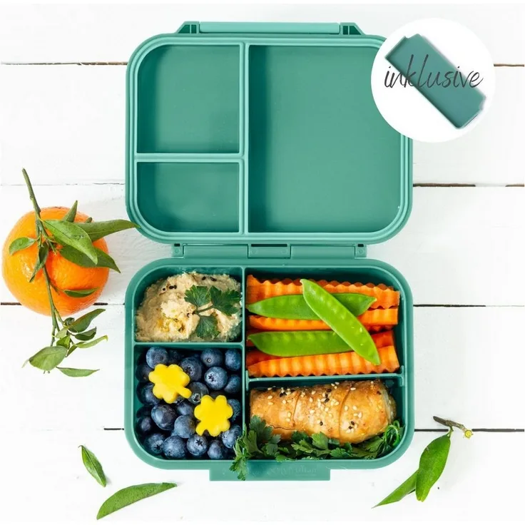 LEKKABOX Lunchbox Mini Kinder Bentobox, 3 Fächer - Brotdose Vesperdose Brotbüchse, Für feuchte Lebensmittel auslaufsicher, inkl. extra Trenner