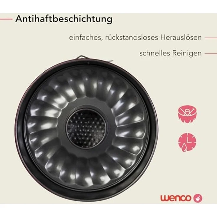 wenco Springform 26 cm, Kuchenform mit Flach- und Rohrboden, 2 Böden, runde Backform, auslaufsicher, antihaftbeschichtet, rot – Bild 5
