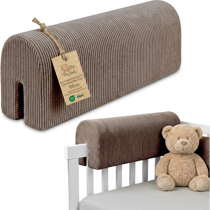 Bettkantenschutz für Kinderbetten 50 cm - Schutz für Bettrahmen Baby Bett rausfallschutz für boxspringbett bettgitter mit Minky Bezug Kantenschutz Kinder Babybett Braun
