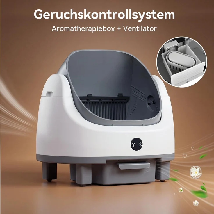 Aoxun Selbstreinigende Katzentoilette, Katzenklo Selbstreinigend mit Sicherheits Geruchskontrolle, Automatischer App-Steuerung für Katzen, Inklusive Katzenstreumatte,Müllbeutel und Duftbox, Grau – Bild 4