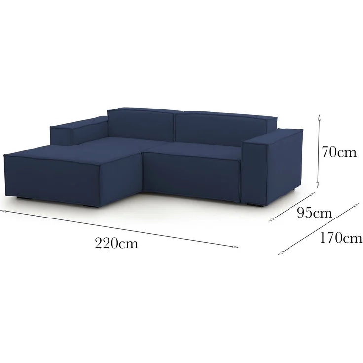 Dmora Sofa mit Halbinsel Alhoa, modulares 2-Sitzer-Sofa mit linker Halbinsel, modernes Stoffsofa, 100 % Made in Italy, 220 x 170 x 70 cm, Blau – Bild 3