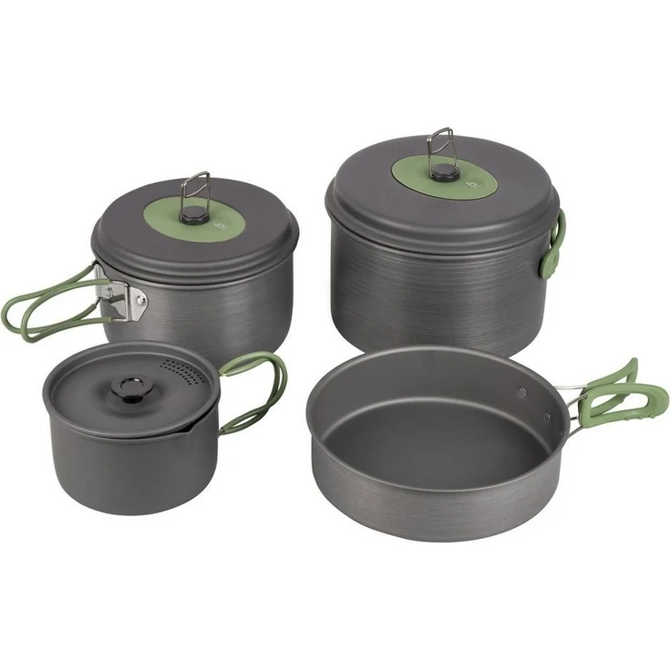 Bo-Camp Topf-Set Alu Kochset 4teilig Camping Koch, Geschirr Topf Antihaft Pfanne Stapelbar – Bild 1