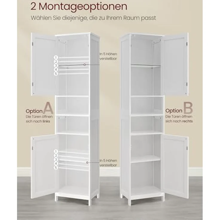 VASAGLE Badezimmerschrank mit Beleuchtung, hoch, schlanker Badschrank, Aufbewahrungsschrank mit verstellbaren Ablagen, für kleine Räume, modern, 40 cm breit, wolkenweiß BBC766WH03 – Bild 5