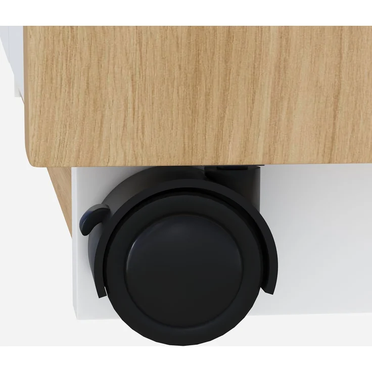 Schreibtisch 120 × 50 × 76,5 cm, drehbar und klappbar, 3 Schubladen, 2 Türen, 2 feststellbare Rollen, 4 cm starke Platte, Spanplatte, Weiß/Eiche – Bild 5
