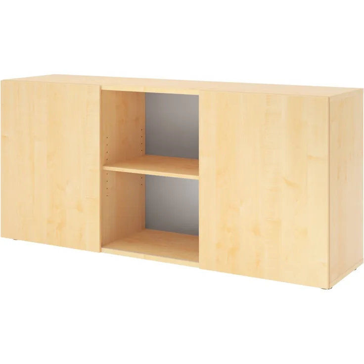 bümö Schwebetürenschrank, Sideboard Ahorn - Büromöbel Sideboard Holz 160cm breit, 42cm schmal, Büro Schrank mit Schwebetür für Flur oder als Wohnzimmer-Kommode, 1780-3-3