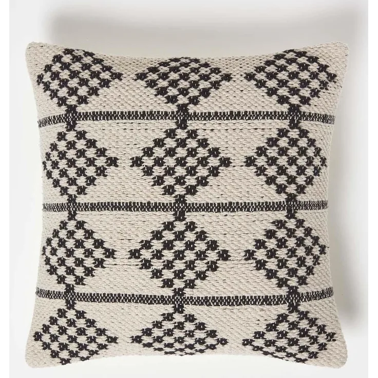 Homescapes Dekokissen Dekokissen Adana mit Rautenmuster – Kissen 45 x 45 cm, creme-schwarz