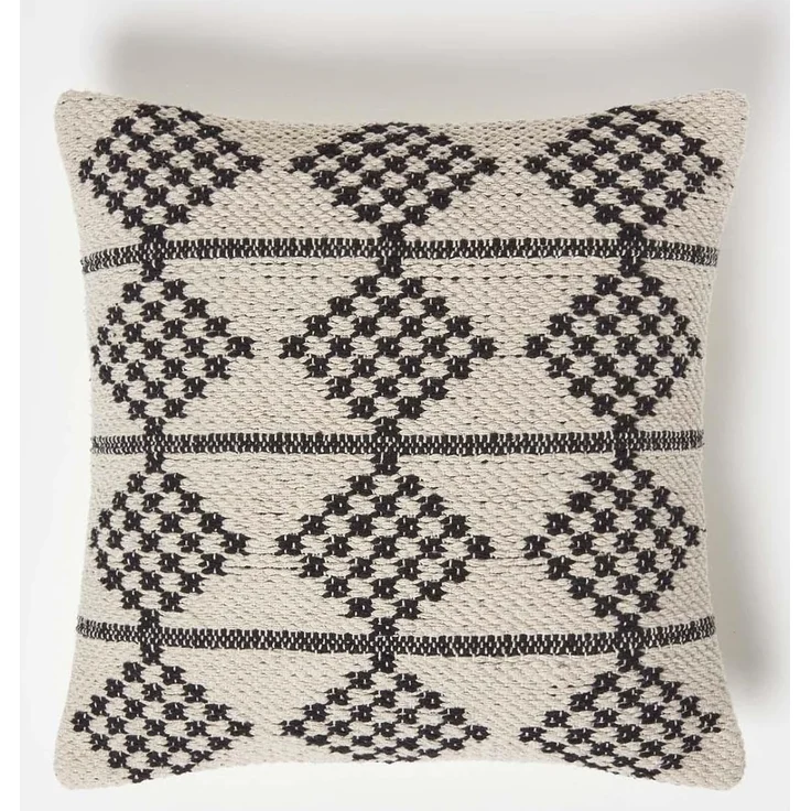 Homescapes Dekokissen Dekokissen Adana mit Rautenmuster – Kissen 45 x 45 cm, creme-schwarz – Bild 1