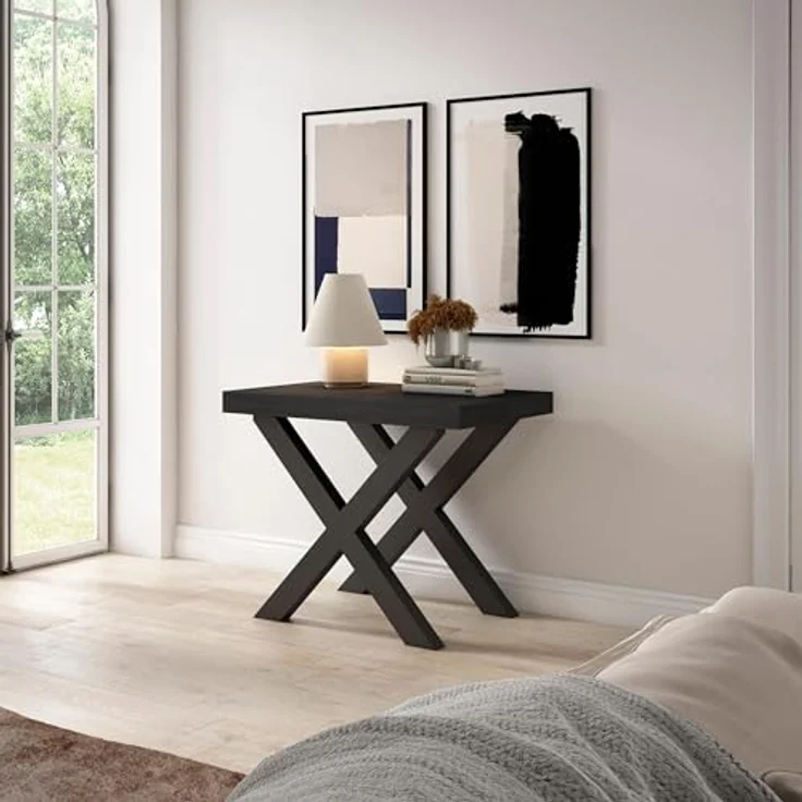 Skraut Home | Ausziehbarertisch | Multifunktionaler ausziehbarer | 140 | Für 6 Gäste | Massivholz Beine | Moderner Stil | Schwarz – Bild 4