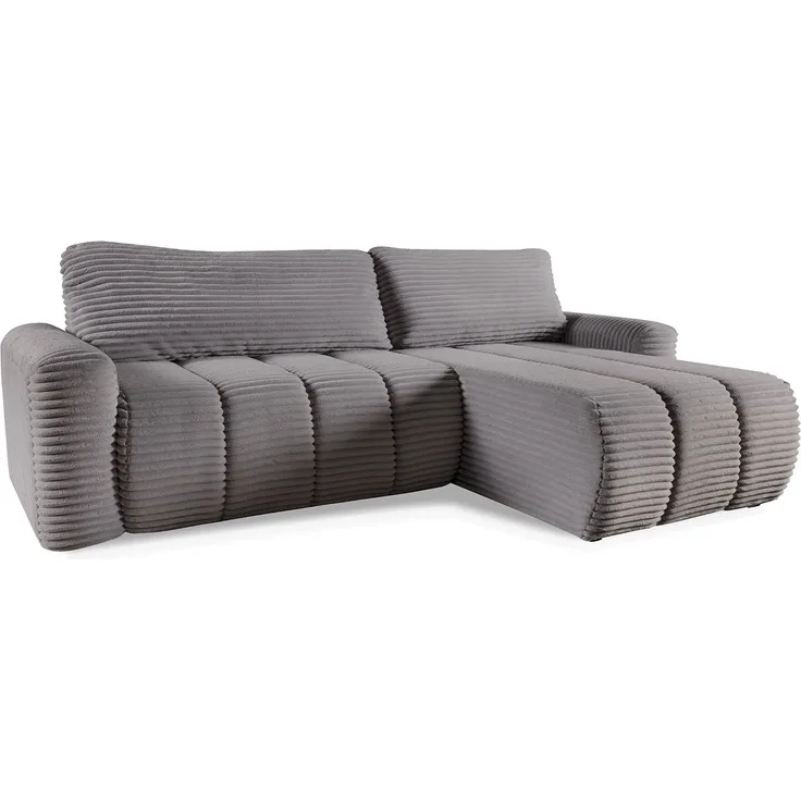 MEBLINI Schlafcouch mit Bettkasten - CASIVO - 264x157x93cm – Grau Cordstoff - Kleines Ecksofa mit Schlaffunktion - Sofa mit Relaxfunktion und Kissen - Kleine Couch L-Form - Eckcouch
