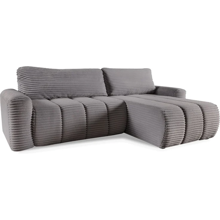 MEBLINI Schlafcouch mit Bettkasten - CASIVO - 264x157x93cm – Grau Cordstoff - Kleines Ecksofa mit Schlaffunktion - Sofa mit Relaxfunktion und Kissen - Kleine Couch L-Form - Eckcouch