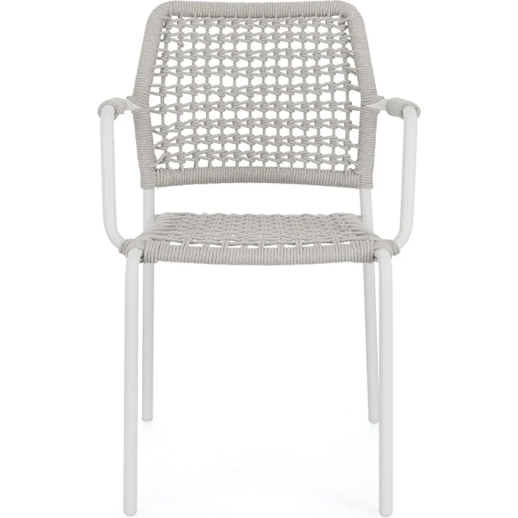 Gartenstuhl Adajra aus Aluminium, modernes Design, hellgrau weiß, stapelbar für Outdoor – Bild 3