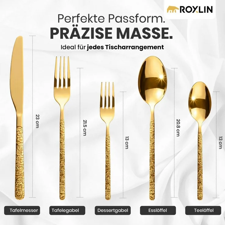 Roxlin Besteck-Set Roxlin Besteckset 30-tlg Stein Design Edelstahl, Gold/Schwarz/Silber, 6 Personen, Edelstahl – Bild 4